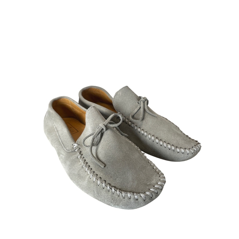 Mercanti Fiorentini Mens Grey Suede Driving Loafers Moc Toe Shoes Italy